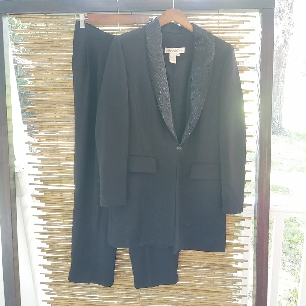 Marie St Claire 10 Black Beaded Pants Suit Funeral